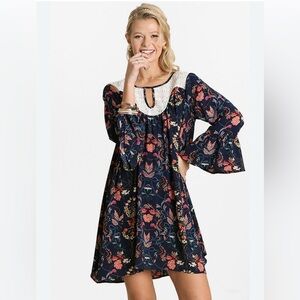 Umgee Floral Boho Navy Dress size small